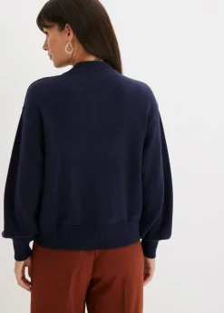 bonprix bonprix Chaqueta de punto de algodón puro Azul marino Online