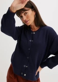 bonprix bonprix Chaqueta de punto de algodón puro Azul marino Online