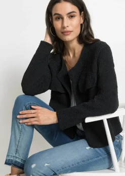 bonprix bonprix Chaqueta de punto de bouclé Negro Online