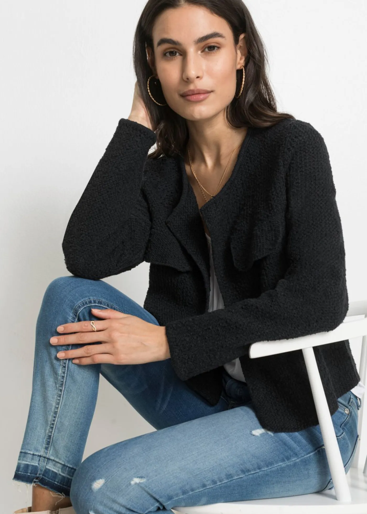 bonprix bonprix Chaqueta de punto de bouclé Negro Online