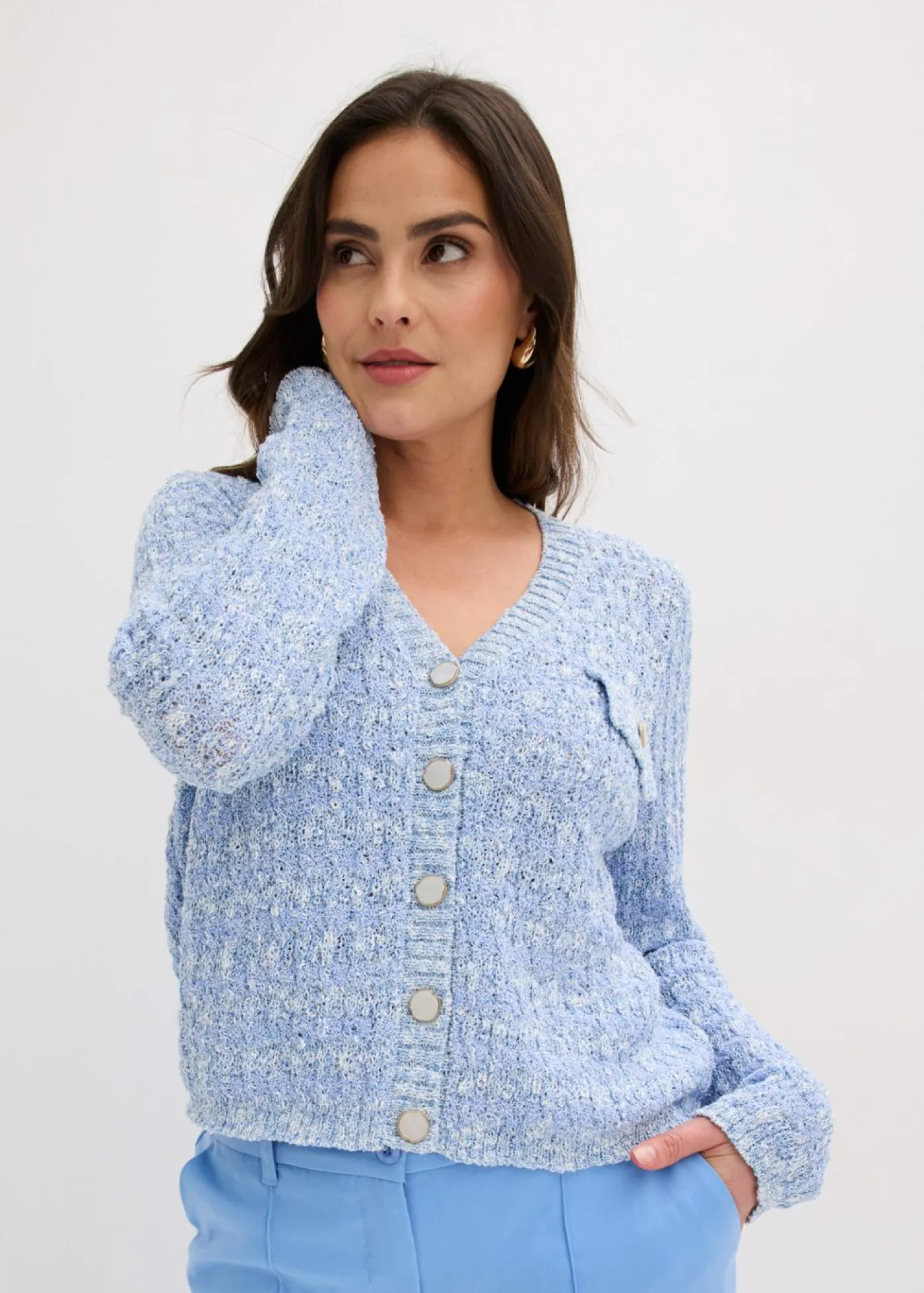 bonprix bonprix Chaqueta de punto de bouclé Azul provenzal jaspeado Outlet