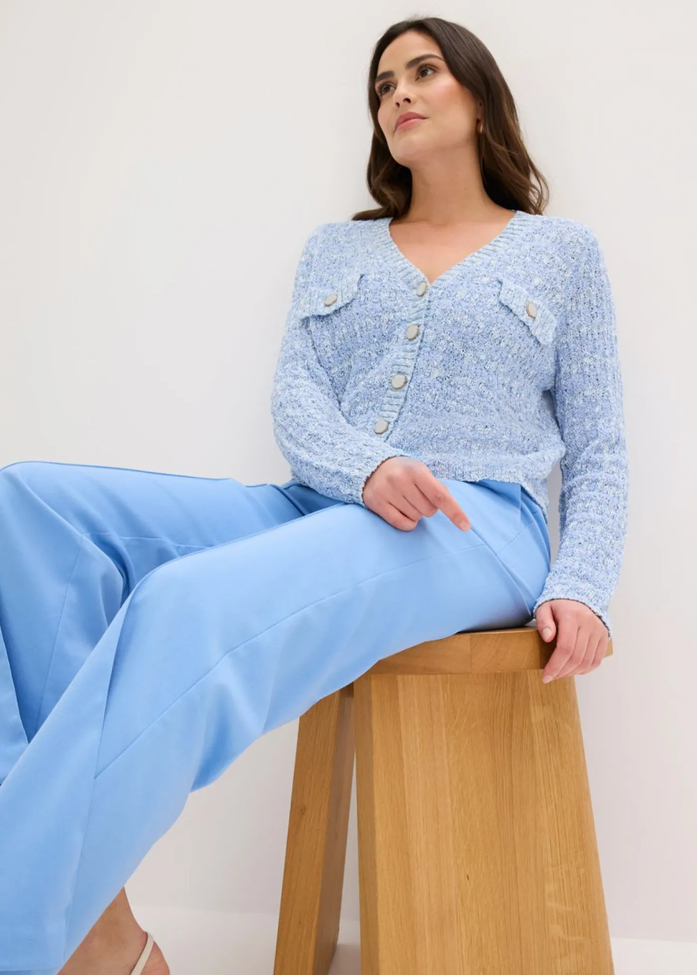 bonprix bonprix Chaqueta de punto de bouclé Azul provenzal jaspeado Outlet