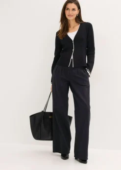 bonprix bonprix Chaqueta de punto de canalé de mezcla de viscosa Negro-blanco lana Outlet