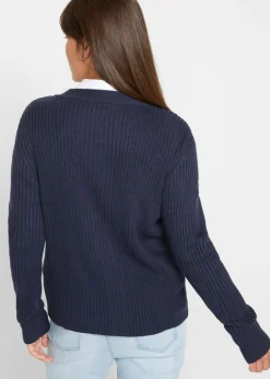bonprix bonprix Chaqueta de punto de canalé Azul oscuro Clearance