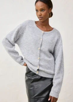 bonprix bonprix Chaqueta de punto de mezcla de alpaca Gris claro jaspeado Discount