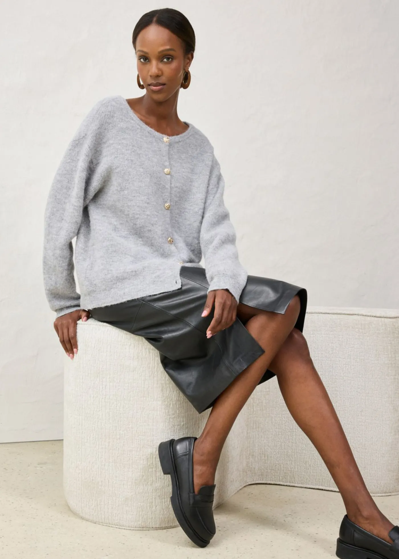 bonprix bonprix Chaqueta de punto de mezcla de alpaca Gris claro jaspeado Discount