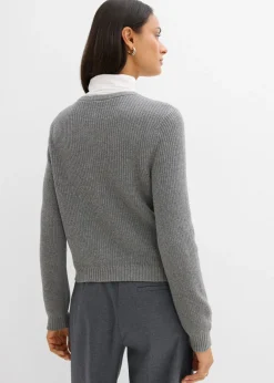 bonprix bonprix Chaqueta de punto de mezcla de lana con botones decorativos Gris jaspeado Discount