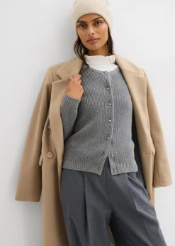 bonprix bonprix Chaqueta de punto de mezcla de lana con botones decorativos Gris jaspeado Discount