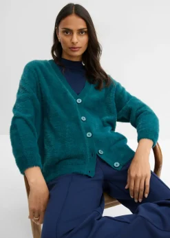 bonprix bonprix Chaqueta de punto de mezcla de viscosa Verde petróleo Online