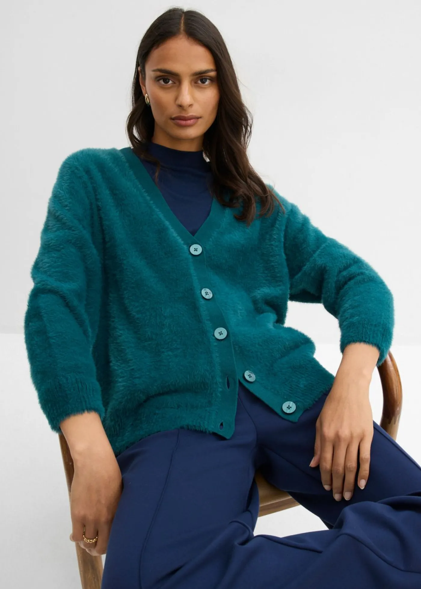 bonprix bonprix Chaqueta de punto de mezcla de viscosa Verde petróleo Online