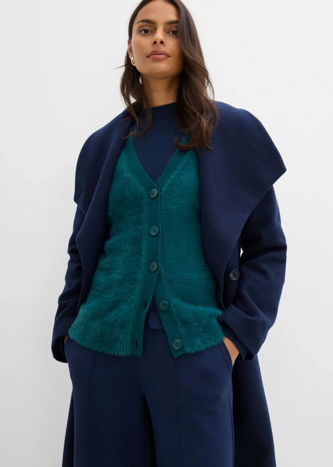 bonprix bonprix Chaqueta de punto de mezcla de viscosa Verde petróleo Online