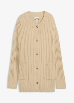 bonprix bonprix Chaqueta de punto de mezcla de viscosa suave Arena claro New