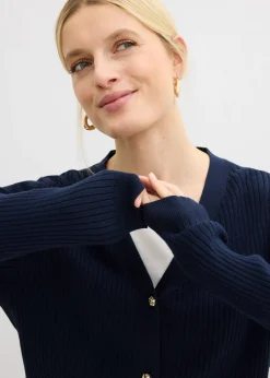 bonprix bonprix Chaqueta de punto de mezcla de viscosa suave Azul marino