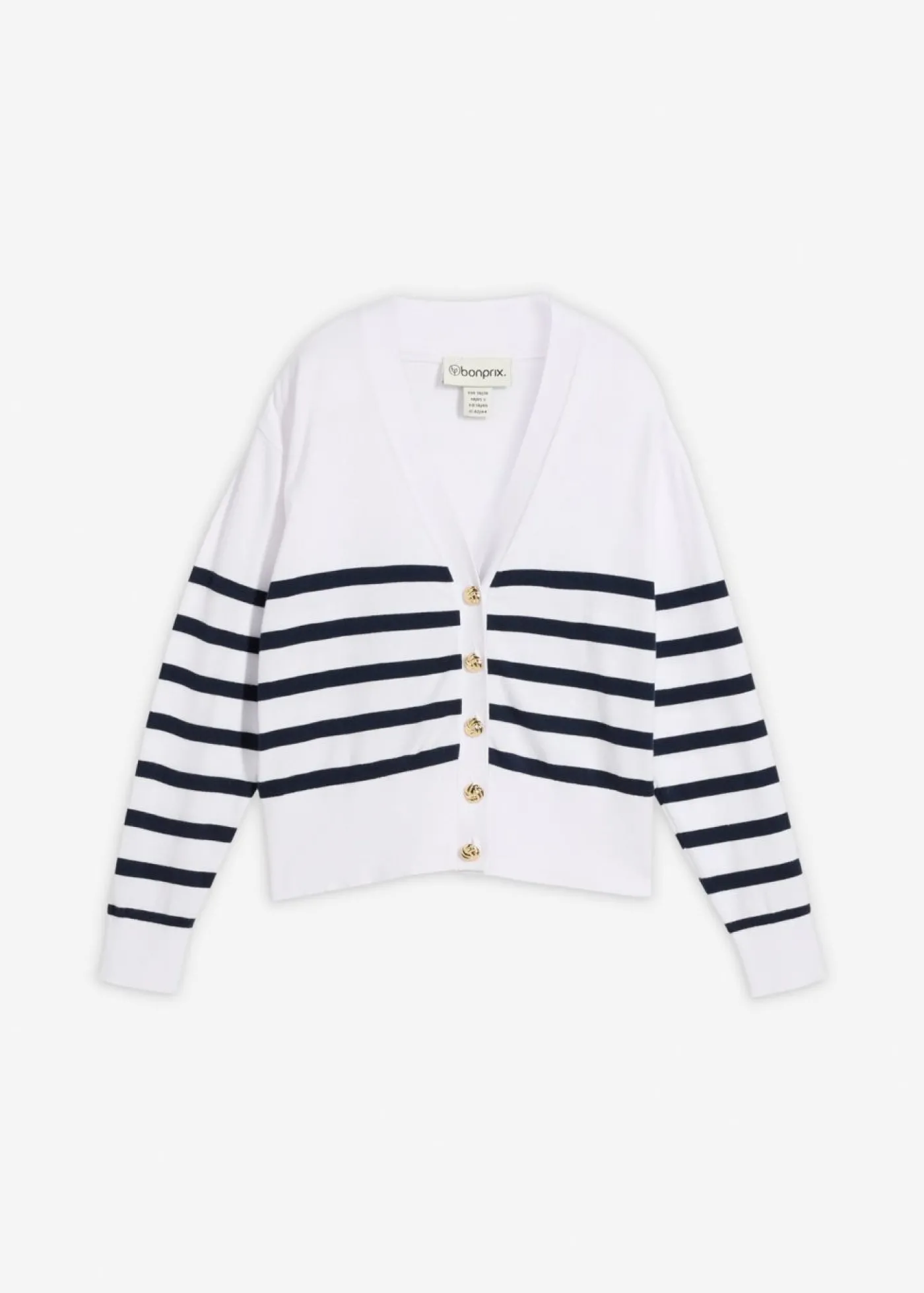 bonprix bonprix Chaqueta de punto de mezcla de viscosa suave Blanco-azul marino con rayas Sale