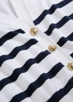 bonprix bonprix Chaqueta de punto de mezcla de viscosa suave Blanco-azul marino con rayas Sale