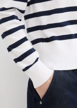 bonprix bonprix Chaqueta de punto de mezcla de viscosa suave Blanco-azul marino con rayas Sale