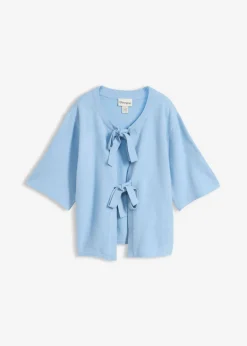 bonprix bonprix Chaqueta de punto fino con lazo Azul claro Sale