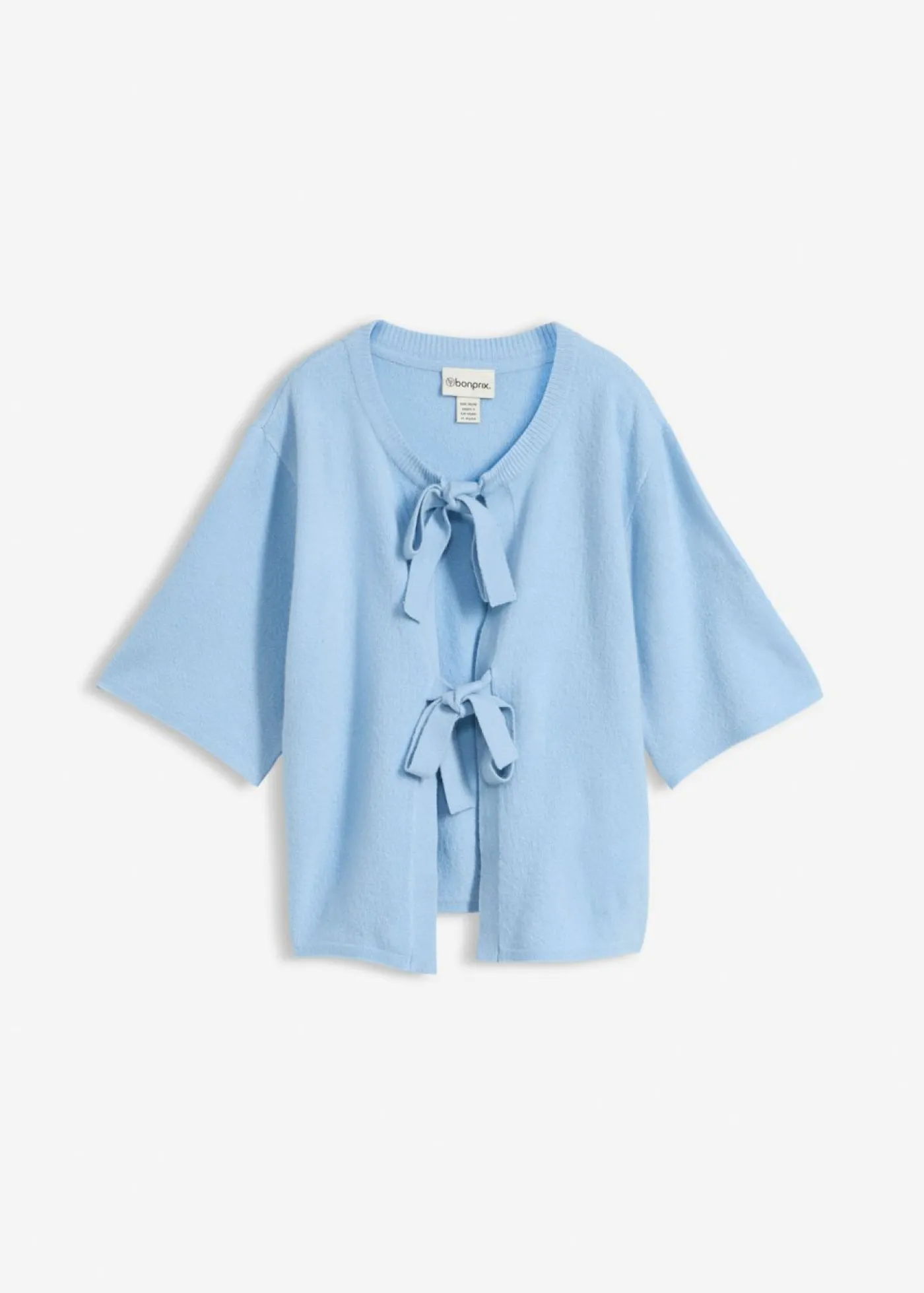 bonprix bonprix Chaqueta de punto fino con lazo Azul claro Sale