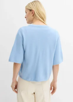 bonprix bonprix Chaqueta de punto fino con lazo Azul claro Sale