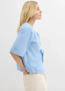 bonprix bonprix Chaqueta de punto fino con lazo Azul claro Sale