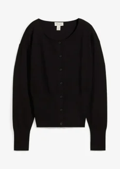 bonprix bonprix Chaqueta de punto fino con cuello redondo Negro Sale