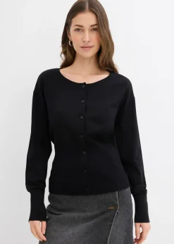bonprix bonprix Chaqueta de punto fino con cuello redondo Negro Sale