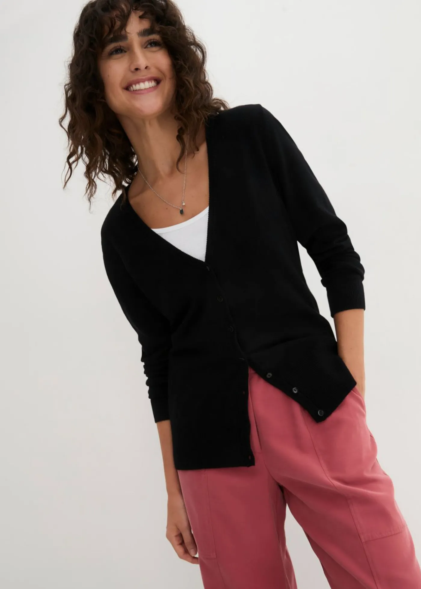 bonprix bonprix Chaqueta de punto fino con botones Negro New