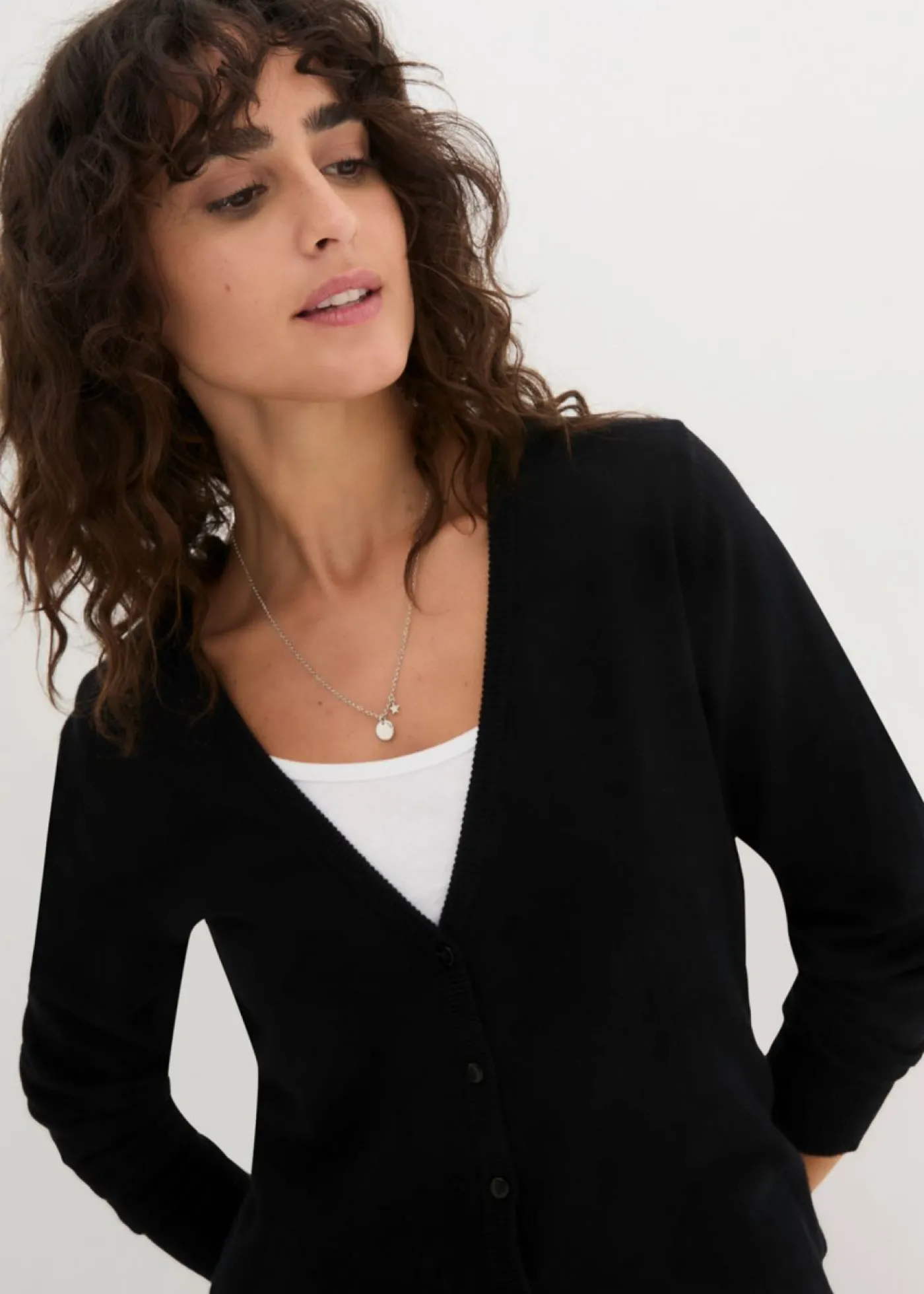 bonprix bonprix Chaqueta de punto fino con botones Negro New