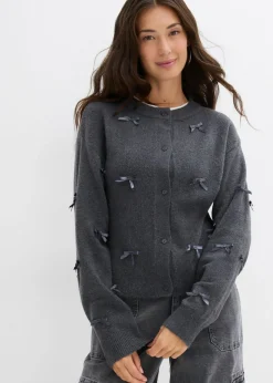 bonprix bonprix Chaqueta de punto fino con lazos antracita moteado Best