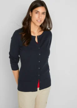 bonprix bonprix Chaqueta de punto fino con algodón reciclado Azul oscuro Sale
