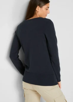 bonprix bonprix Chaqueta de punto fino con algodón reciclado Azul oscuro Sale