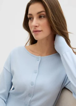 bonprix bonprix Chaqueta de punto fino con cuello redondo azul pálido Discount