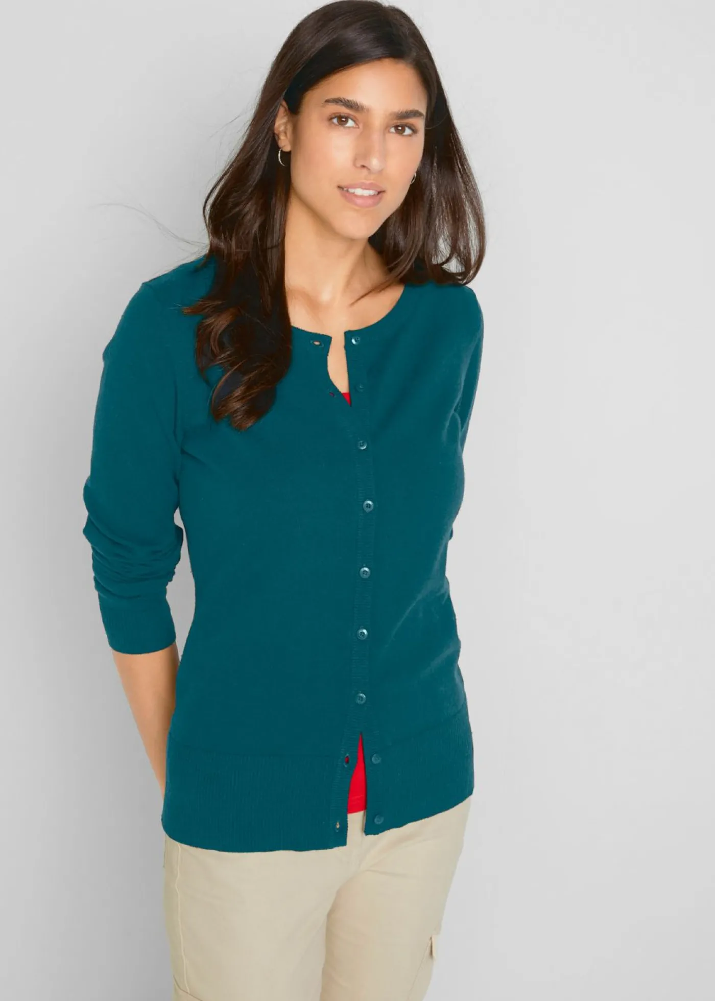 bonprix bonprix Chaqueta de punto fino con algodón reciclado Verde oscuro