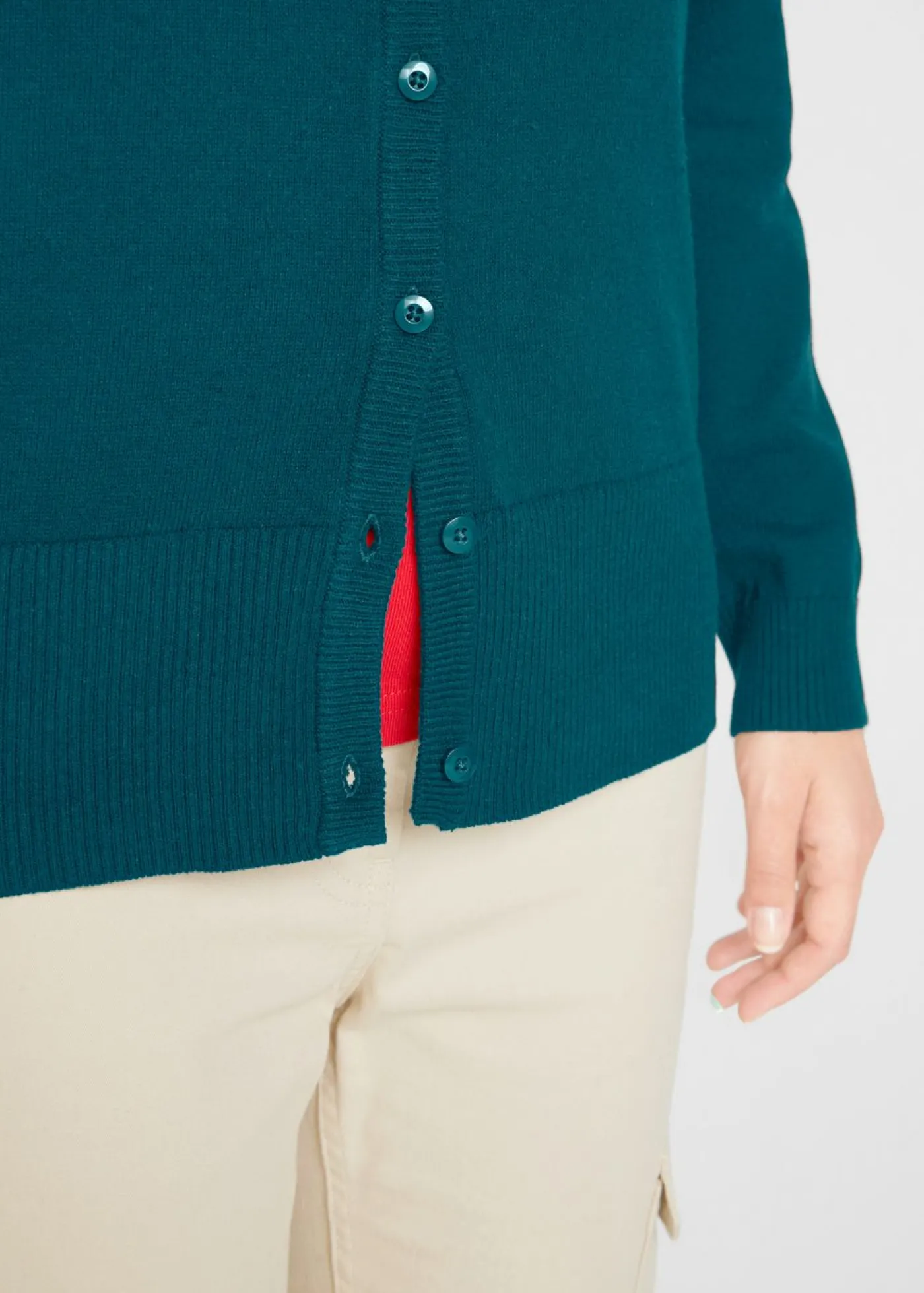 bonprix bonprix Chaqueta de punto fino con algodón reciclado Verde oscuro
