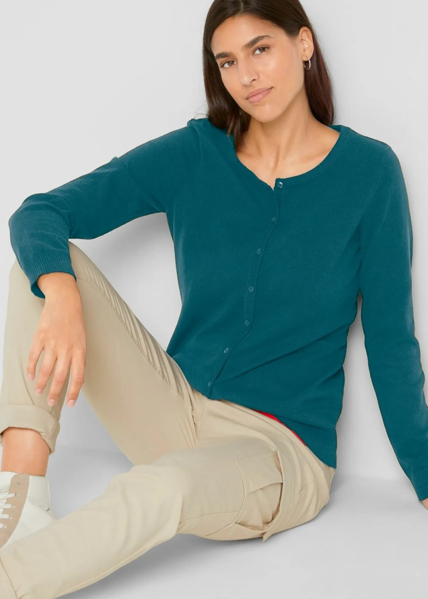 bonprix bonprix Chaqueta de punto fino con algodón reciclado Verde oscuro