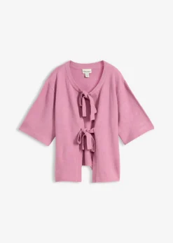 bonprix bonprix Chaqueta de punto fino con lazo Malva Best