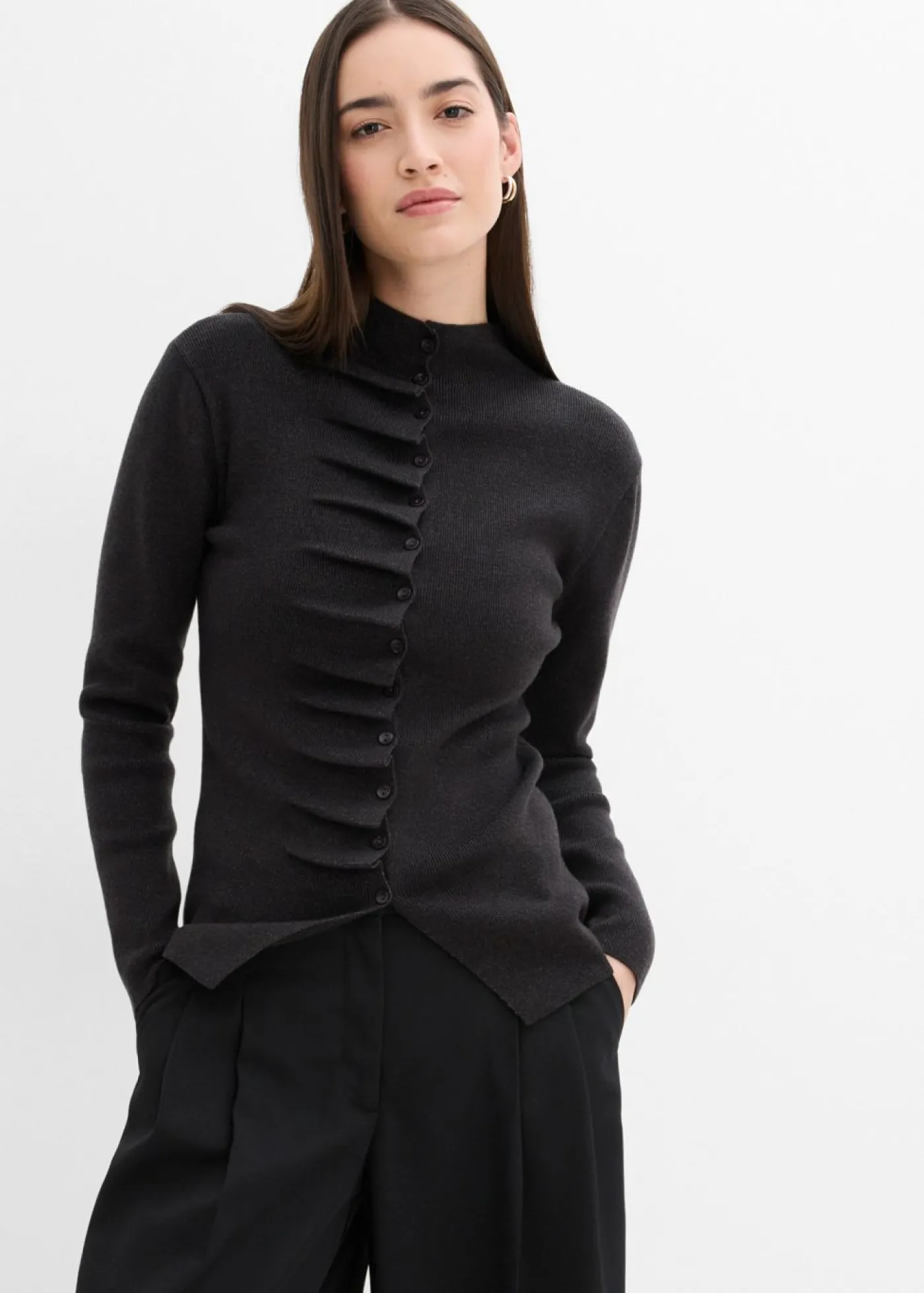 bonprix bonprix Chaqueta de punto fino de mezcla de viscosa suave Antracita jaspeado Outlet