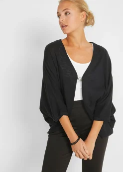 bonprix bonprix Chaqueta de punto fino de algodón puro Negro