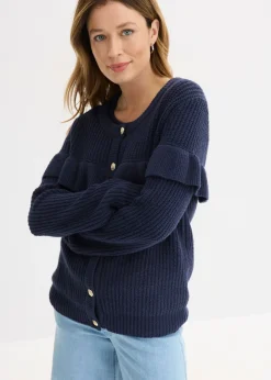 bonprix bonprix Chaqueta de punto fino de mezcla de algodón Azul marino