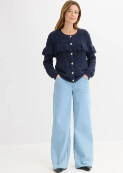 bonprix bonprix Chaqueta de punto fino de mezcla de algodón Azul marino