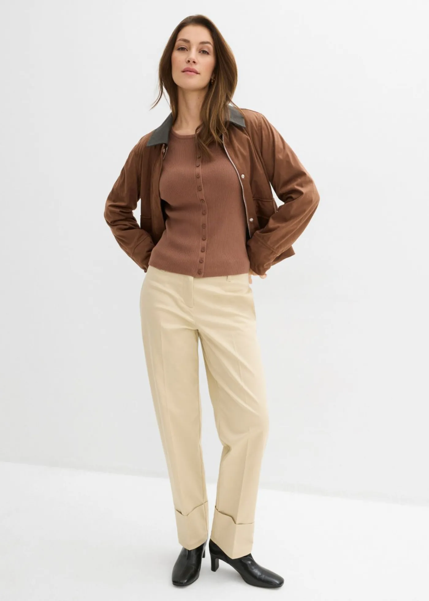 bonprix bonprix Chaqueta de punto fino de mezcla de viscosa suave Marrón castaño