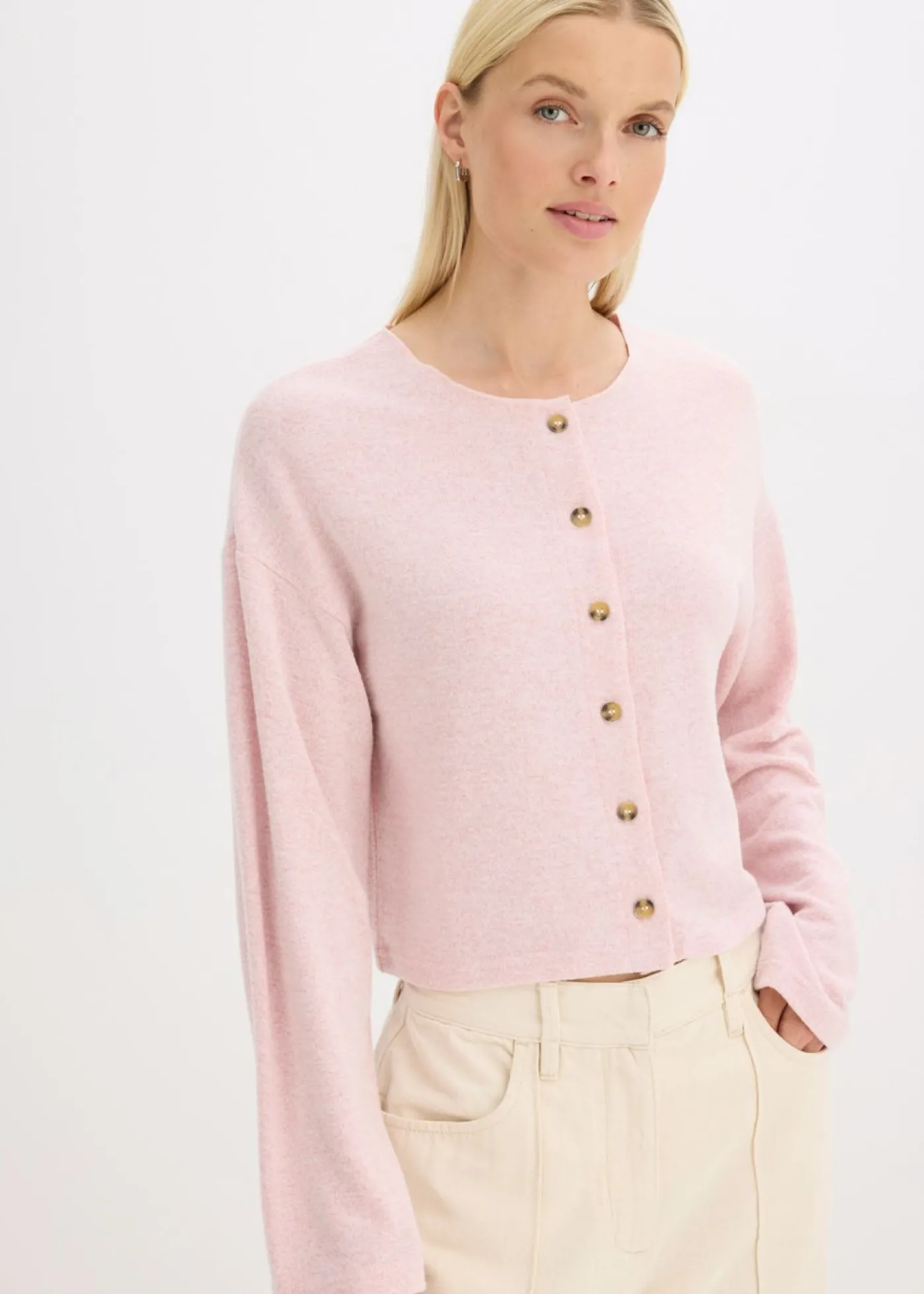 bonprix bonprix Chaqueta de punto fino de canalé rosa ceniza moteado Outlet