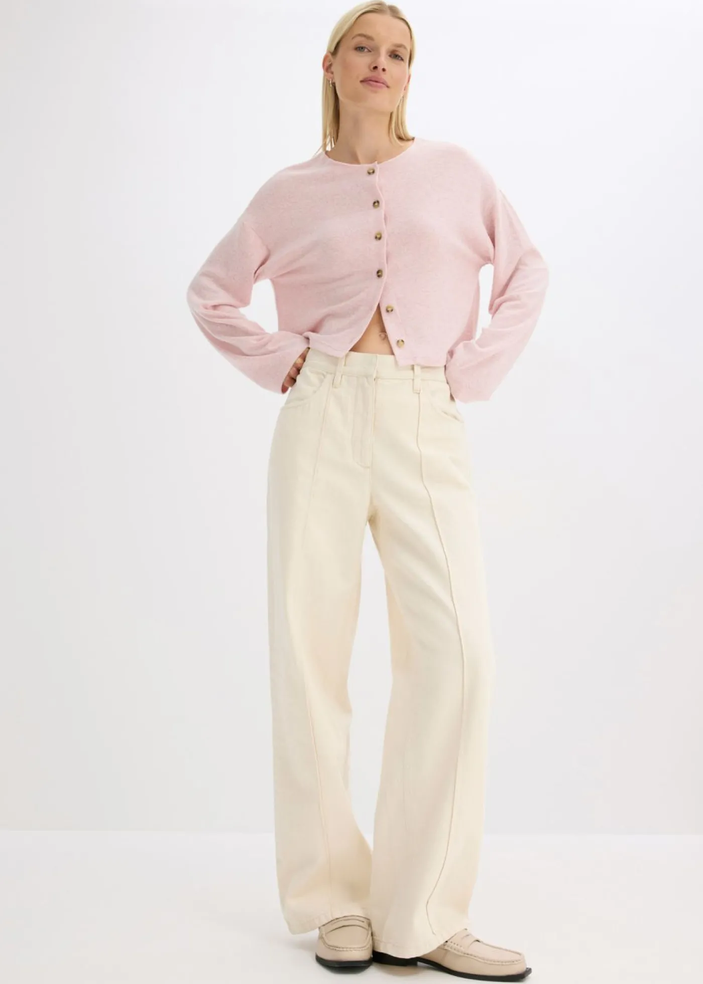 bonprix bonprix Chaqueta de punto fino de canalé rosa ceniza moteado Outlet