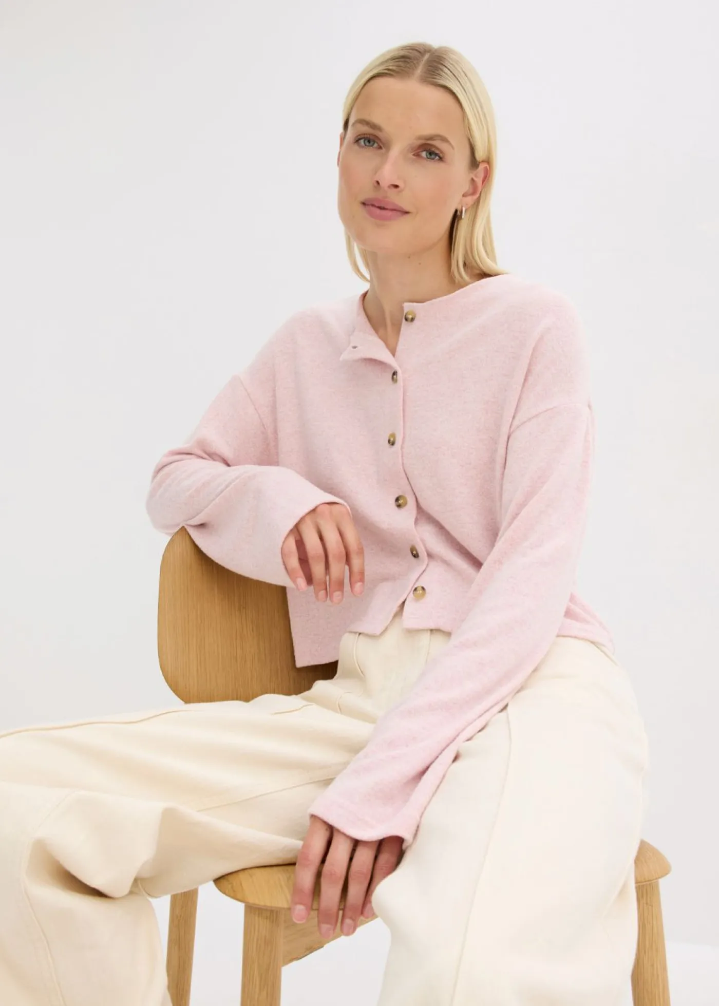 bonprix bonprix Chaqueta de punto fino de canalé rosa ceniza moteado Outlet