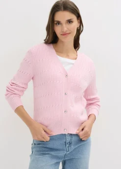 bonprix bonprix Chaqueta de punto fino de mezcla de viscosa rosa cristal New