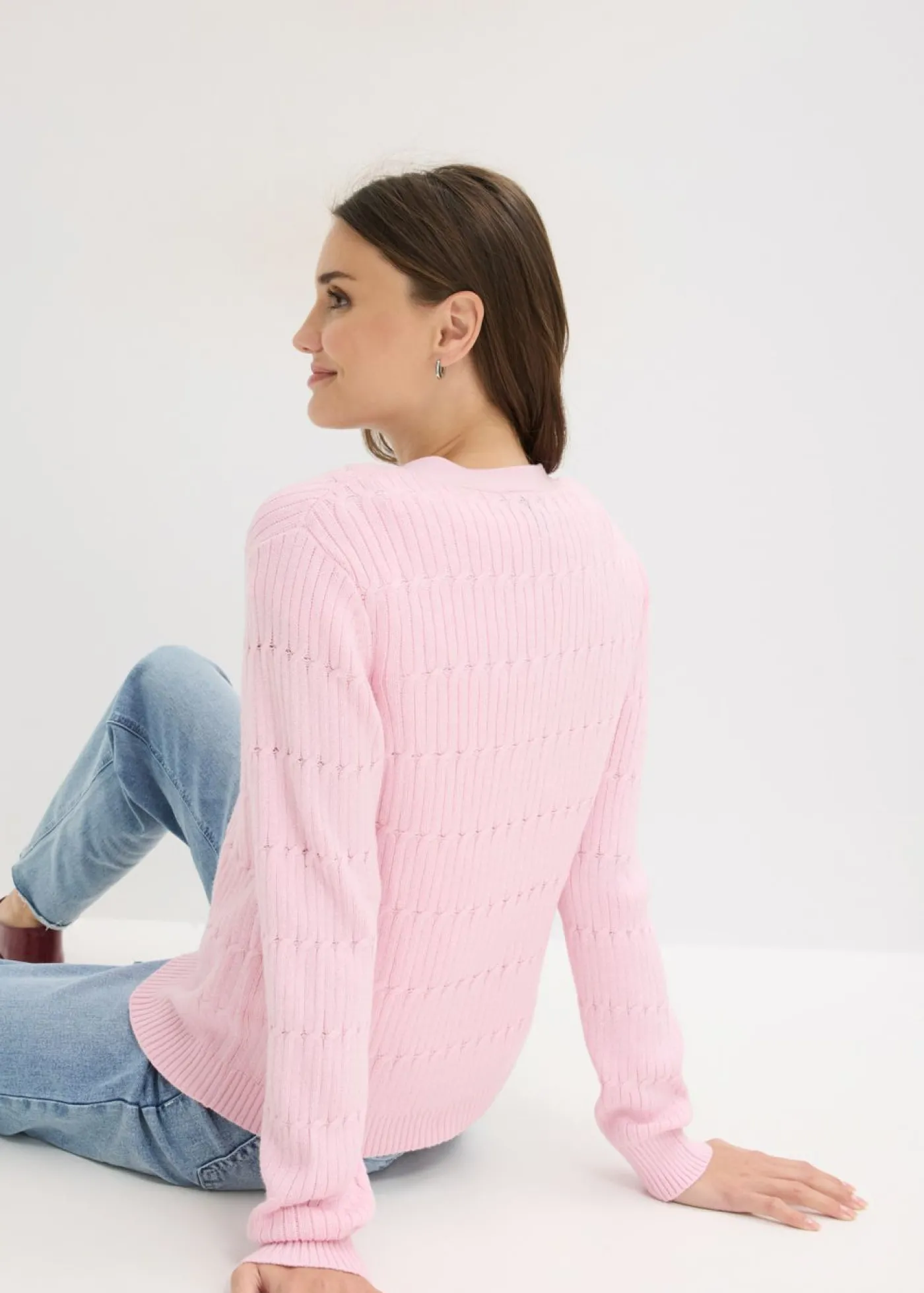 bonprix bonprix Chaqueta de punto fino de mezcla de viscosa rosa cristal New