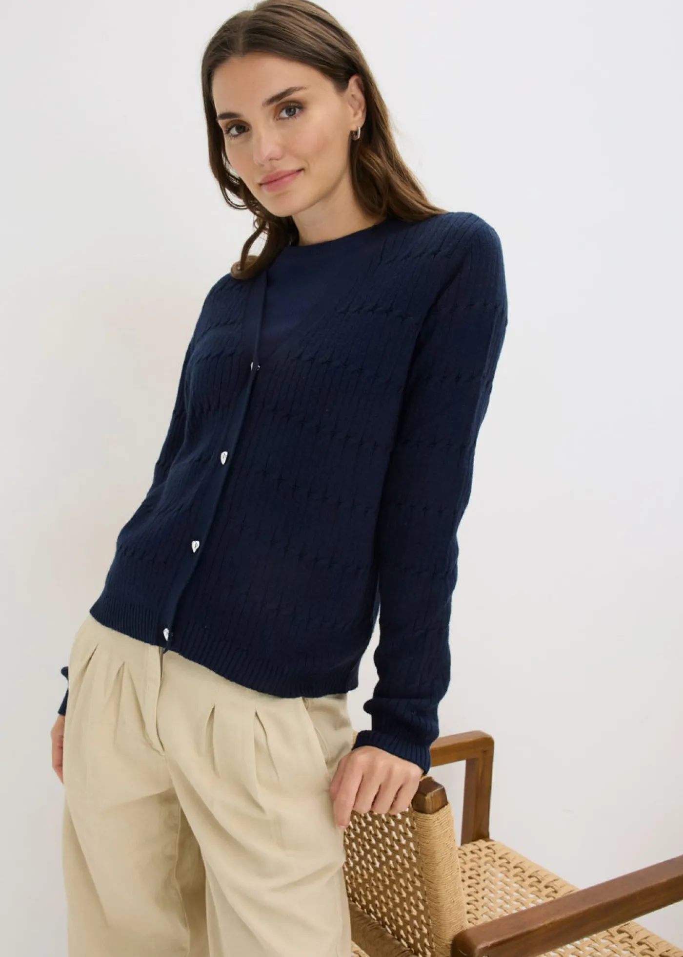 bonprix bonprix Chaqueta de punto fino de mezcla de viscosa Azul marino Clearance