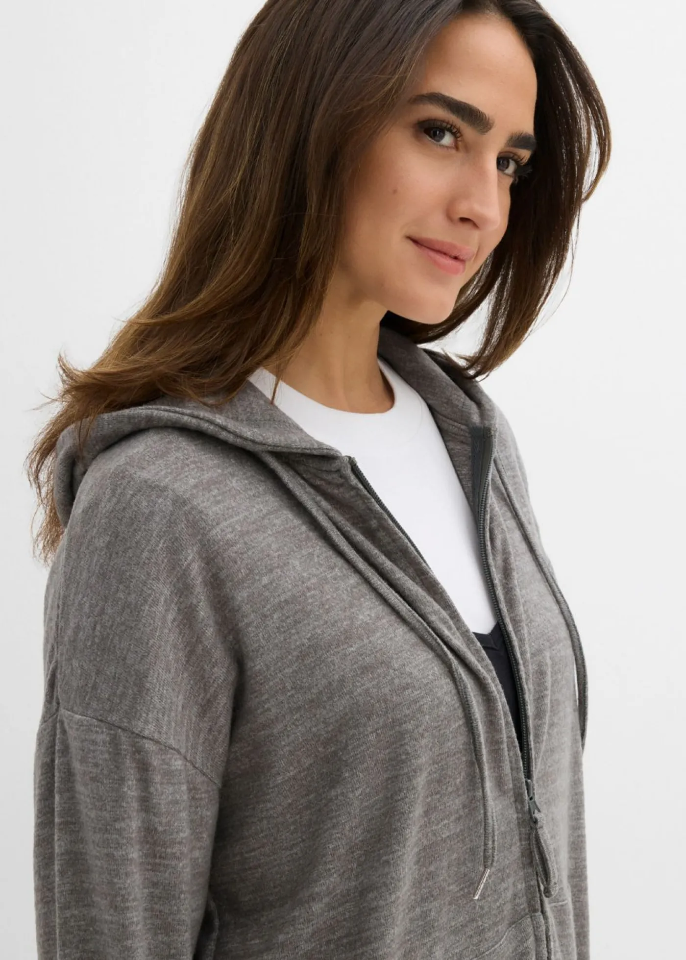 bonprix bonprix Chaqueta de punto fino de mezcla de viscosa con aspecto de punto Antracita jaspeado