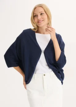 bonprix bonprix Chaqueta de punto fino de algodón puro Azul marino Online