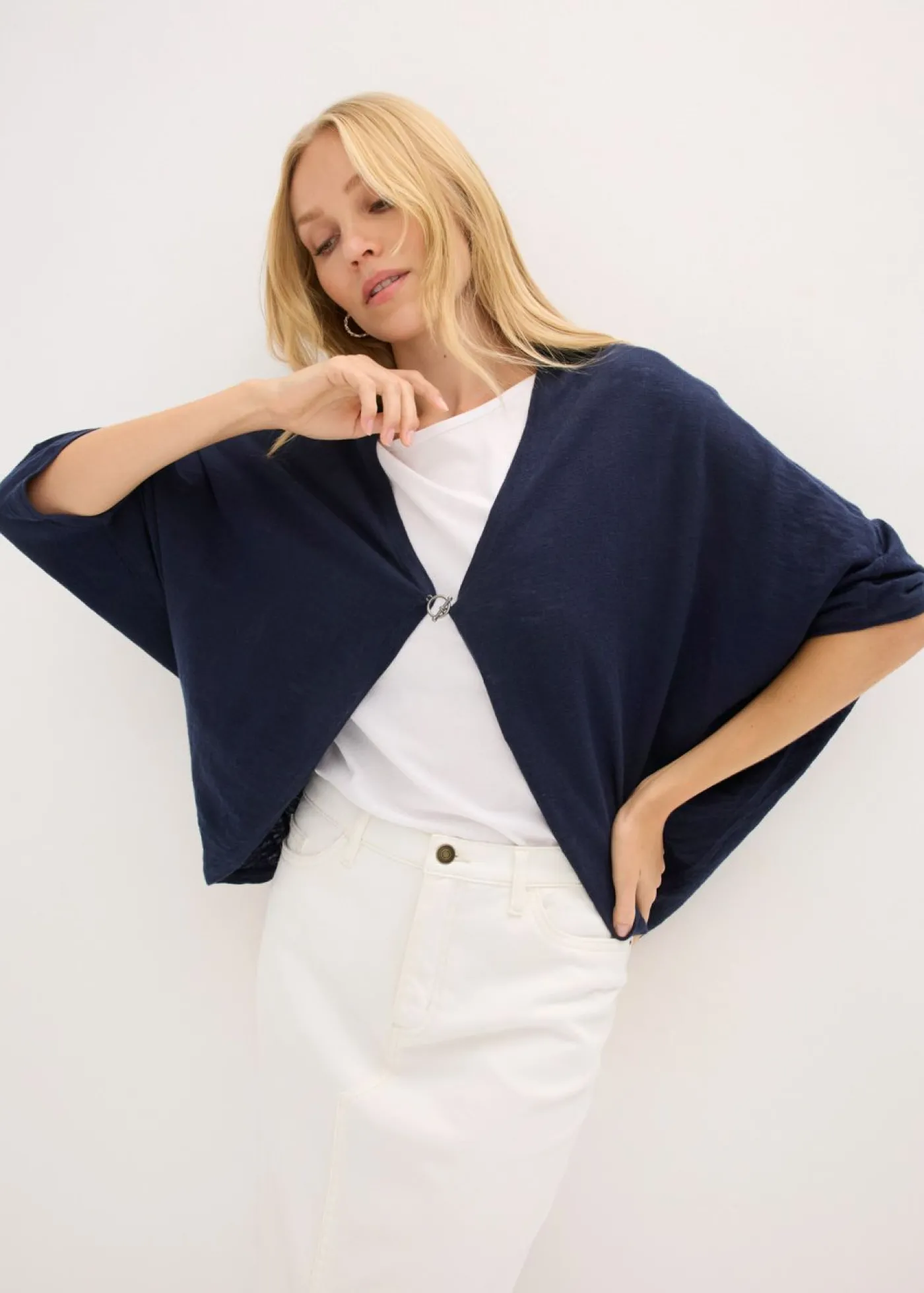 bonprix bonprix Chaqueta de punto fino de algodón puro Azul marino Online